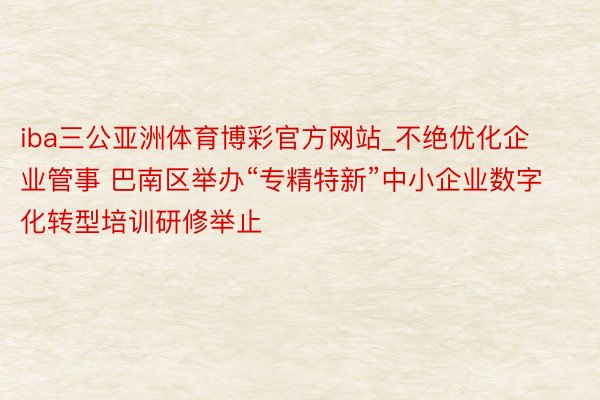 iba三公亚洲体育博彩官方网站_不绝优化企业管事 巴南区举办“专精特新”中小企业数字化转型培训研修举止