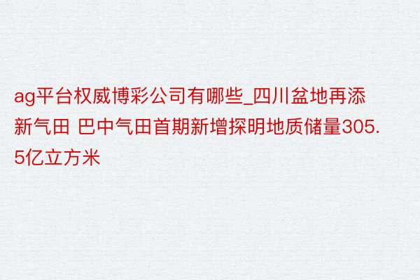 ag平台权威博彩公司有哪些_四川盆地再添新气田 巴中气田首期新增探明地质储量305.5亿立方米