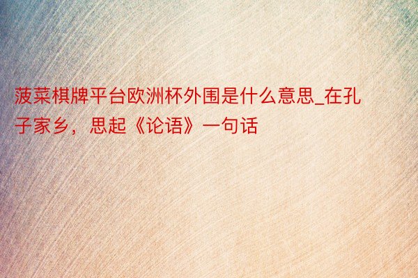 菠菜棋牌平台欧洲杯外围是什么意思_在孔子家乡，思起《论语》一句话