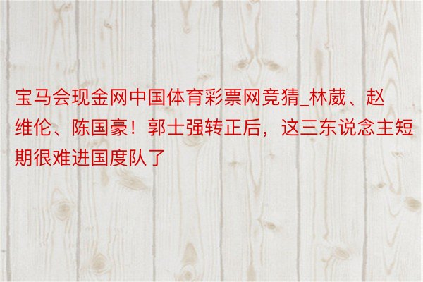 宝马会现金网中国体育彩票网竞猜_林葳、赵维伦、陈国豪！郭士强转正后，这三东说念主短期很难进国度队了