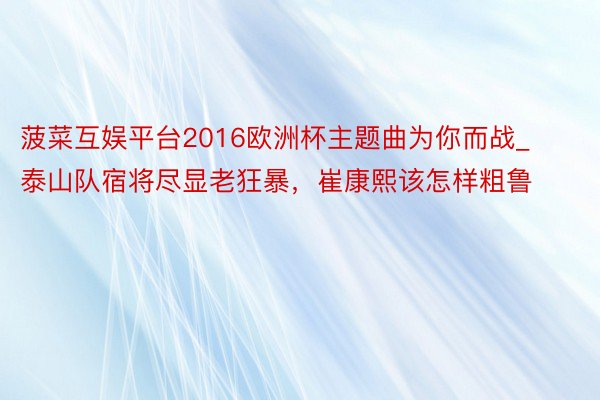 菠菜互娱平台2016欧洲杯主题曲为你而战_泰山队宿将尽显老狂暴，崔康熙该怎样粗鲁